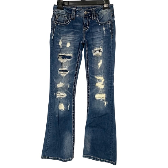 Miss Me Girls Mid Rise Distressed Medium Wash Bootcut Jeans Size 12 - Picture 1 of 8